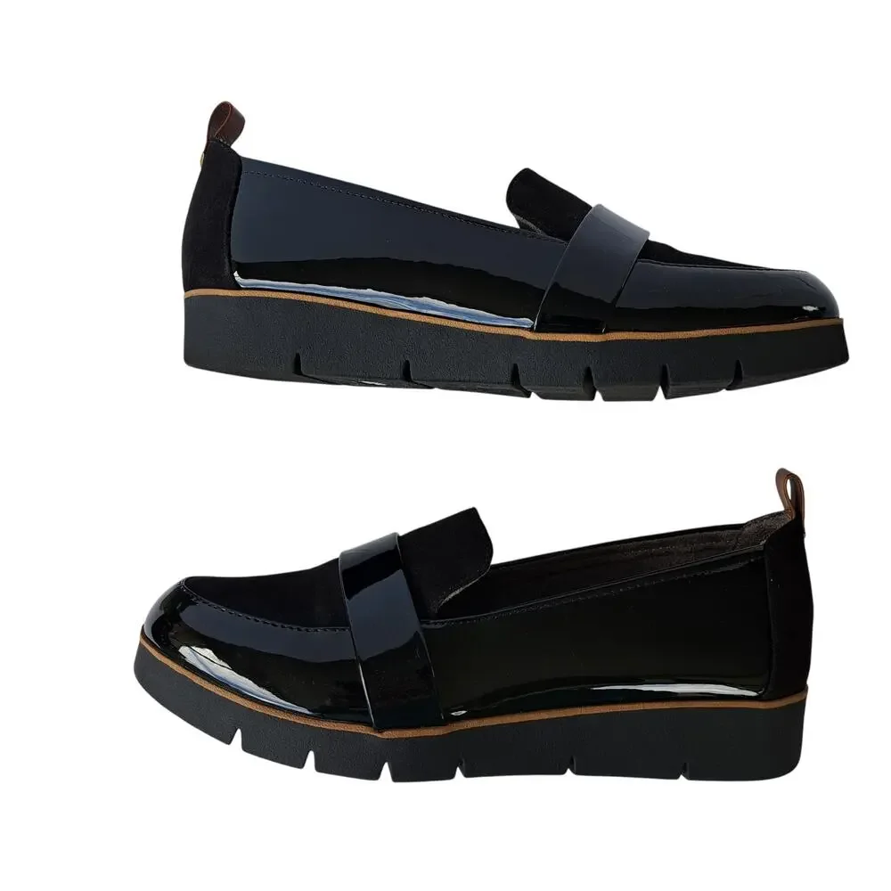 Dr. Scholl's Webster Slip On Platform Loafers Sz 9 Black Faux Patent/Microfiber